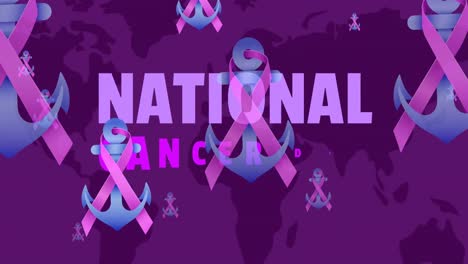 Animation-of-national-cancer-day-and-breast-cancer-awareness-ribbon-over-world-map