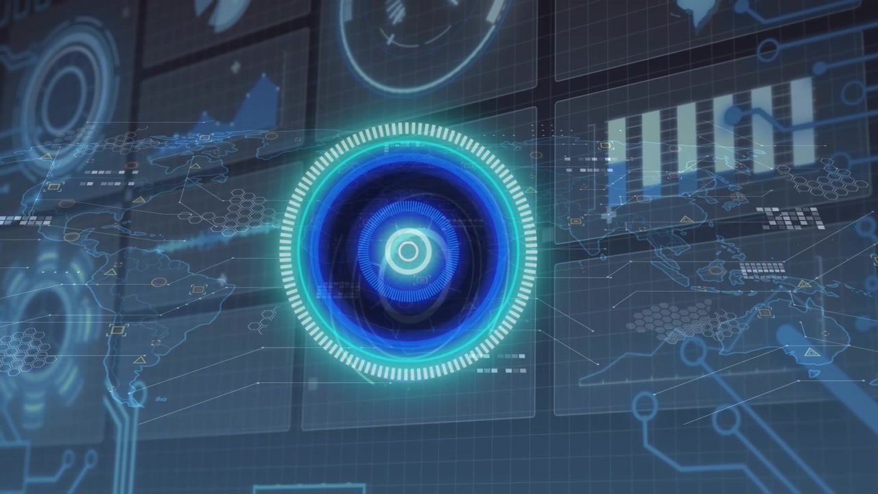 Animazione di un orologio su un computer con testo e elaborazione dati.