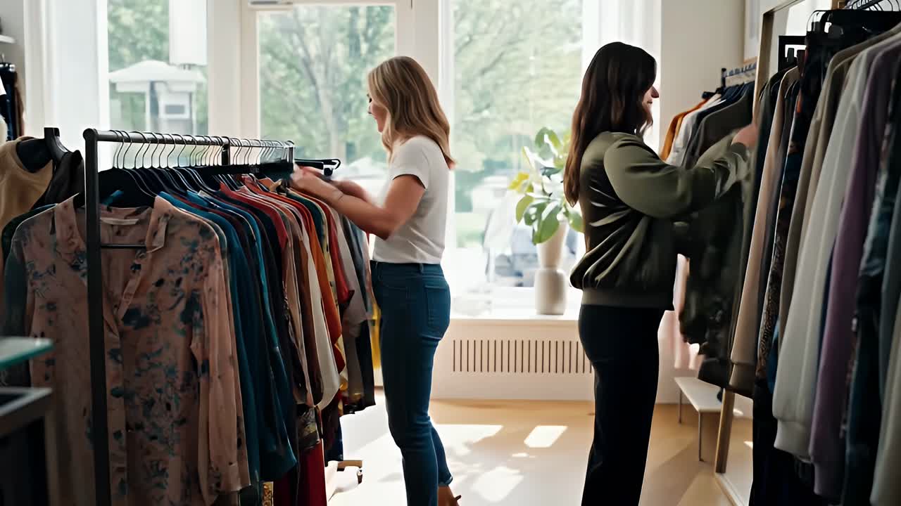 여자 들 이 부티크 에서 옷 을 구입 하는 것