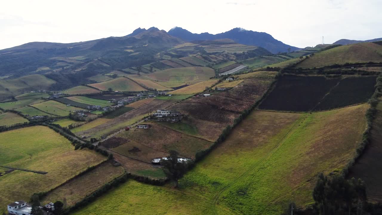 Aerial View of Andean Mountains and Farmlands