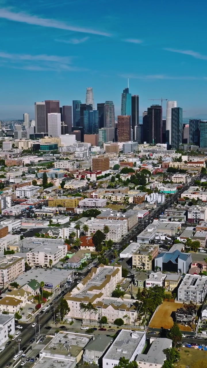 Downtown Los Angeles on blue sky sunny day in California