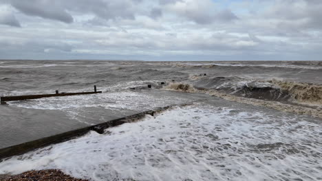 storms, gale force winds and high tides from the north sea batter the english coast at seasalter, nr whitstable on the kent coast of england on february 26th, 2024