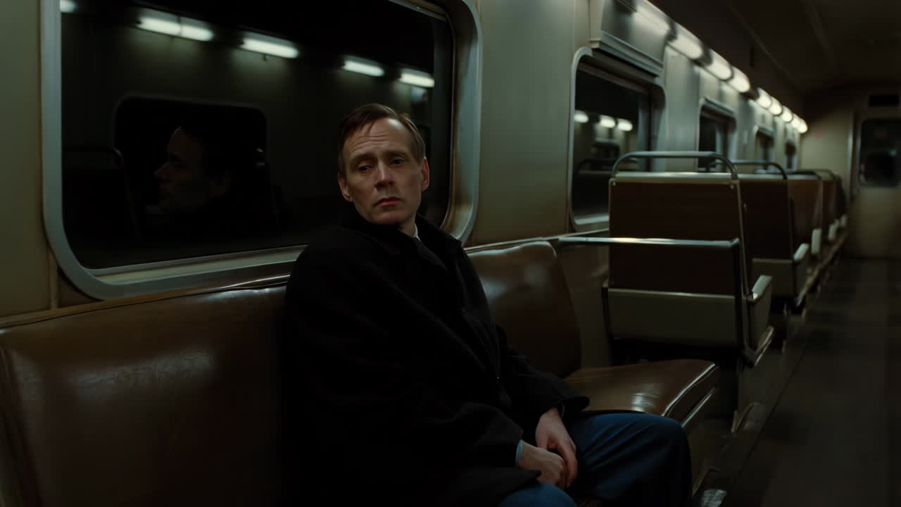 지하철 열차에 앉아 있는 남자