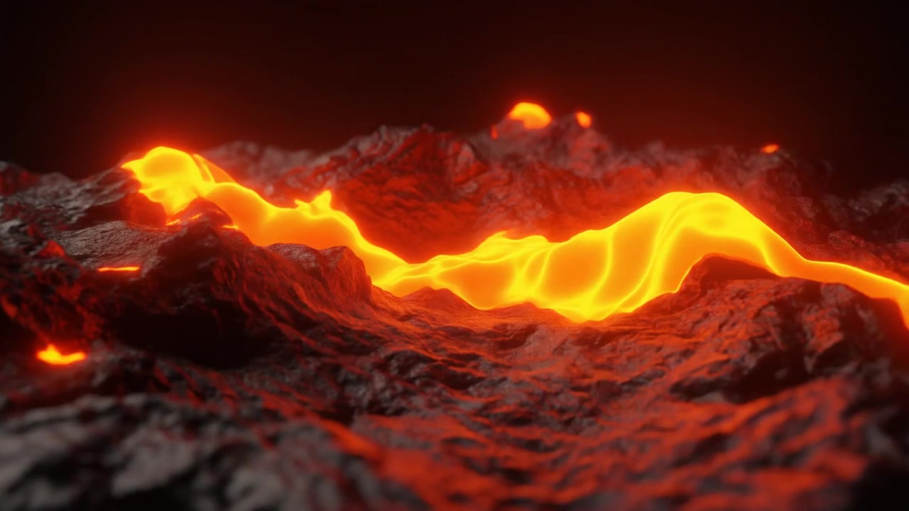 Lava fusa che scorre su una superficie di roccia vulcanica scura