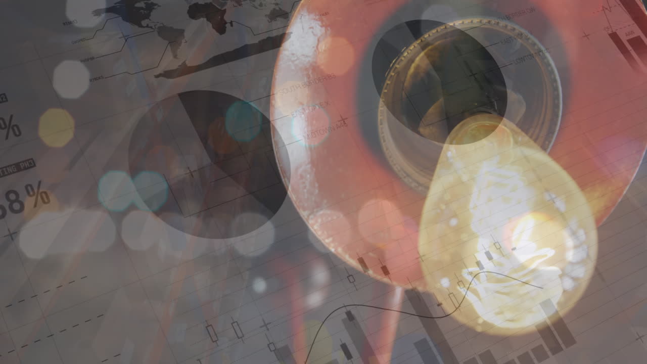 animación de gráficos y datos financieros sobre la luz del almacén