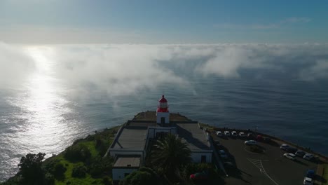 Ponta-do-Pargo-Lighthouse-with-sun-and-clouds-reflecting-in-the-water