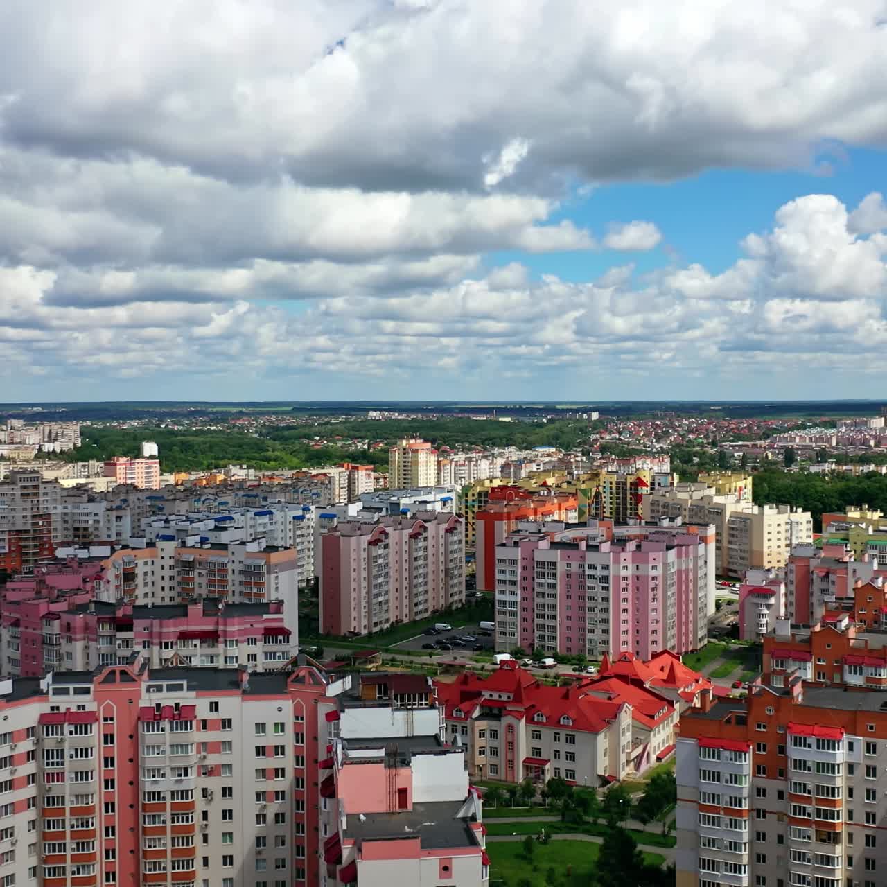 Aerial view of urban rooftops