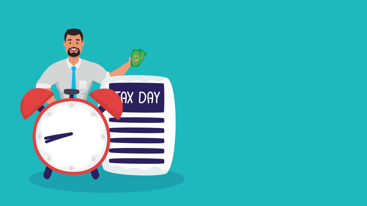 tax day animation with businessman and alarm clock