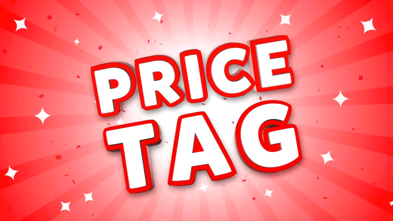 가격표 3d 텍스트가 떨어지는 콘페티 배경에