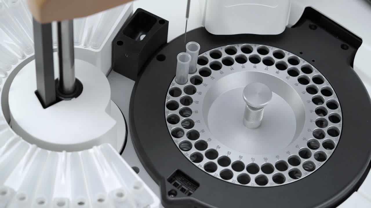 화학 분석기에서 시험 튜브 내부에 반응물을 전송하는 바늘 탐사선