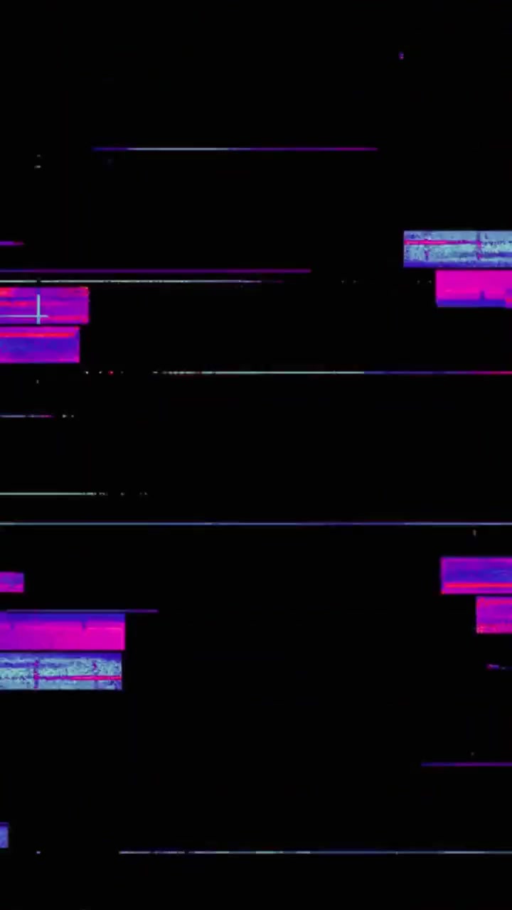 Rumore glitch digitale vibrante e linee orizzontali su schermo nero