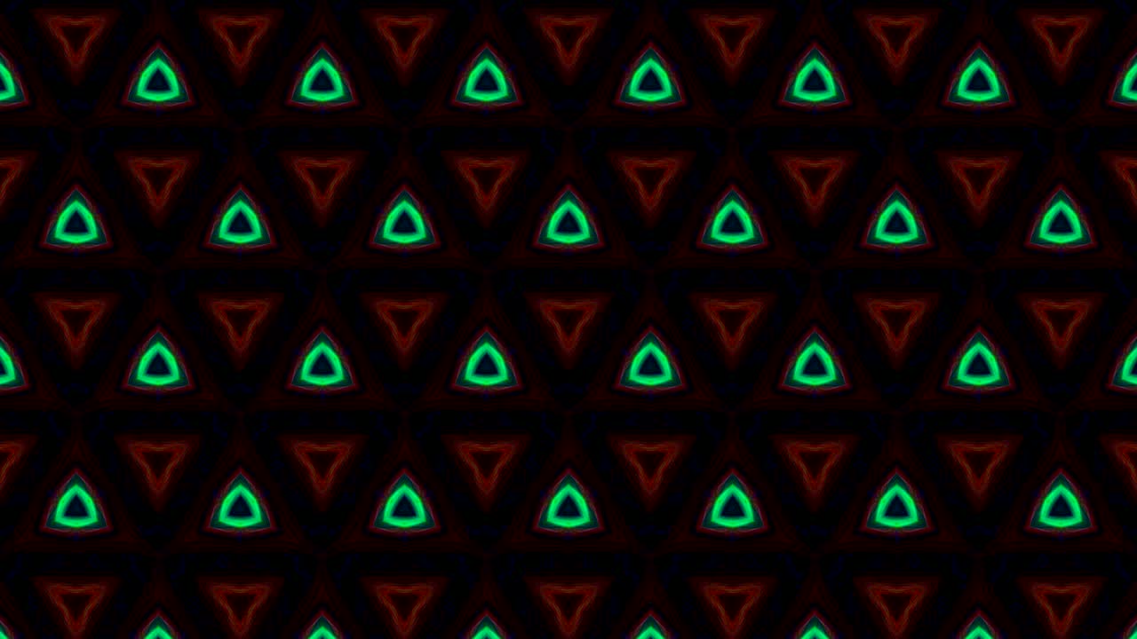 Sequenze di motivi caleidoscopici virtuali, loop infinito o continuo. Grafica in movimento