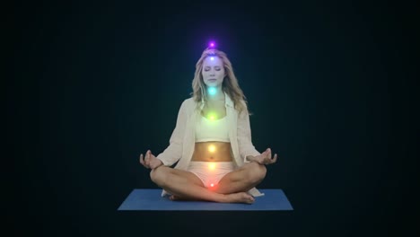 double exposure of woman practicing yoga