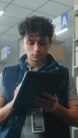 warehouse worker using tablet