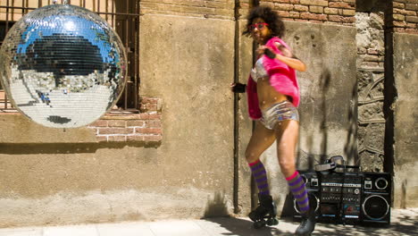 cool roller skating woman dances and skates outside in an urban setting