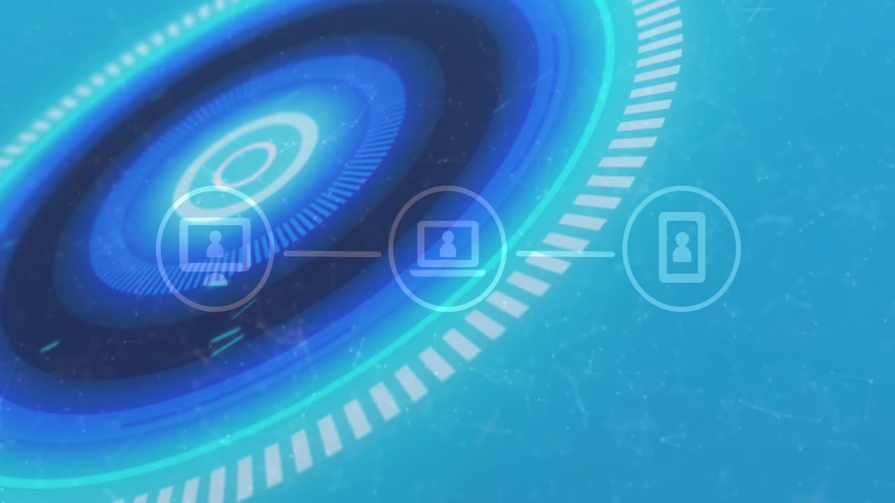 animación de escaneo de alcance azul e iconos digitales