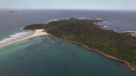 fingal island and fingal bay in new south wales, australia - aerial shot