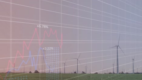 Animación-Del-Procesamiento-De-Datos-Estadísticos-Sobre-Un-Molino-De-Viento-Giratorio-En-Una-Pradera-Contra-El-Cielo-Gris