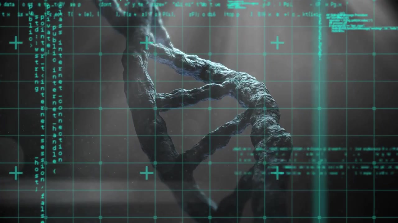 Animation of data processing over dna strand spinning