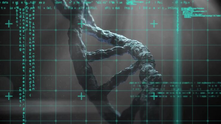 Animation of data processing over dna strand spinning