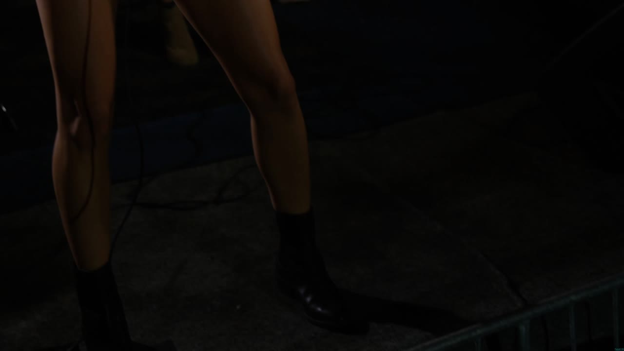 Camera lifting revealing band vocalist leaning into mic, performing as white bird graphic obscuring