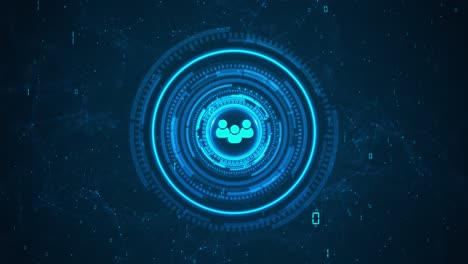 futuristic hud animation showing digital plexus glowing circular interface containing team icon