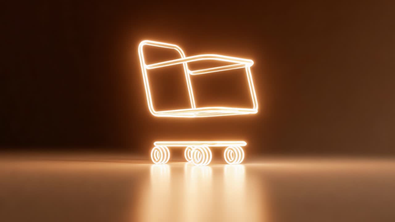 Illuminated Shopping Cart in Motion: A Captivating Display of Light Representing Consumerism and Retail Experience, Perfect for Modern Design and Marketing Concepts