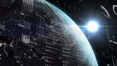 animation of statistics and data processing over globe