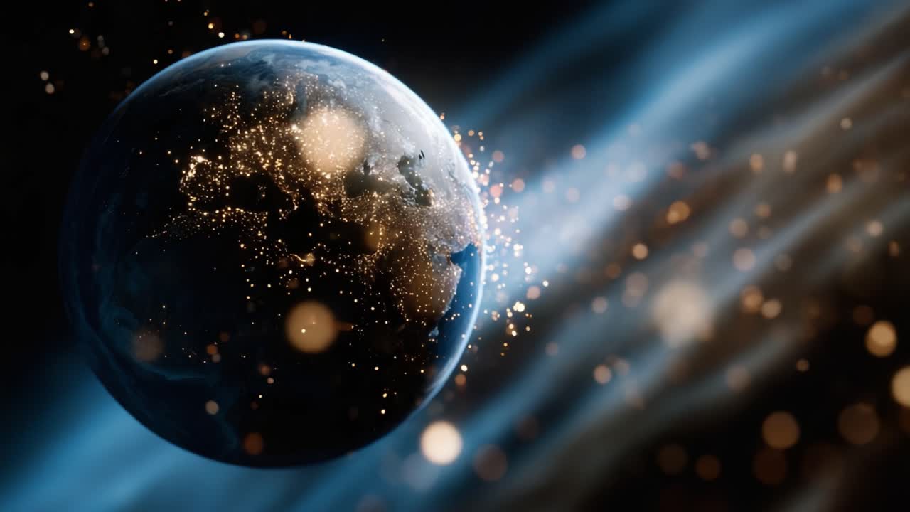 A Breathtaking Visual Journey of Earth Surrounded by Cosmic Particles, Glimmering Lights, and Ethereal Space Elements Capturing the Beauty of Our Planet
