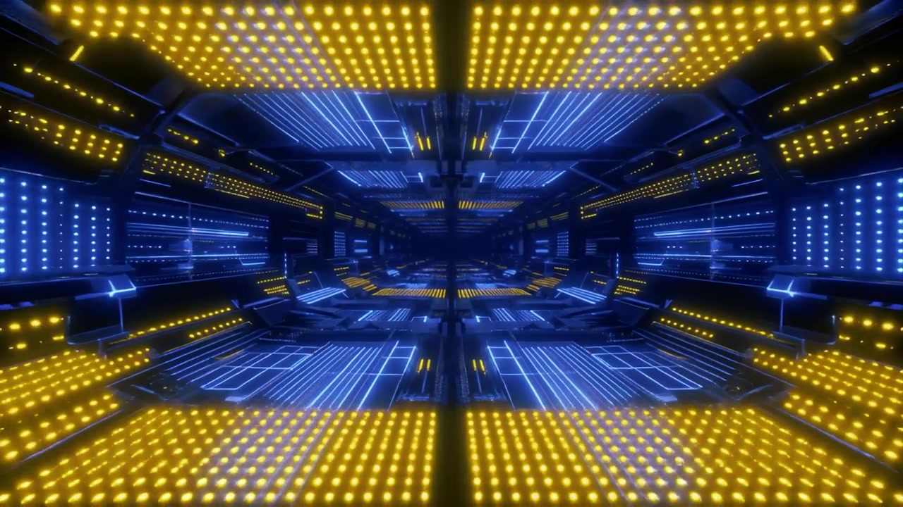 Futuristic Sci-Fi Corridor with Glowing Blue and Yellow Lights