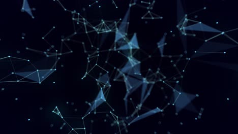 animated abstract simple plexus background with molecule-like geometric shapes with bright interconnected points, on a dark blue and teal to black gradient background