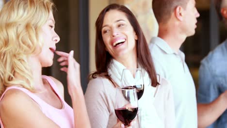 Smiling-group-discussing-and-holding-their-wineglasses