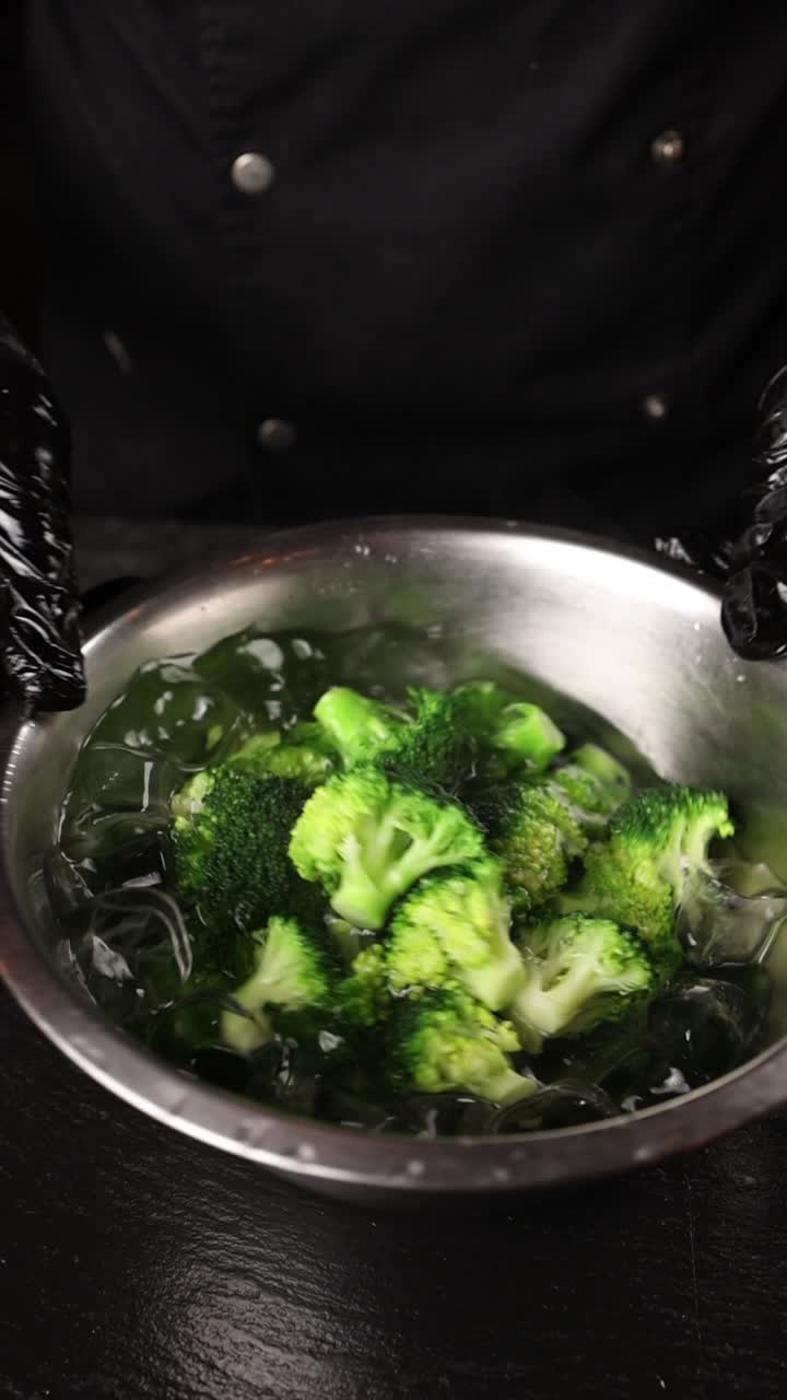 Chef Preparing Broccoli in Ice Water