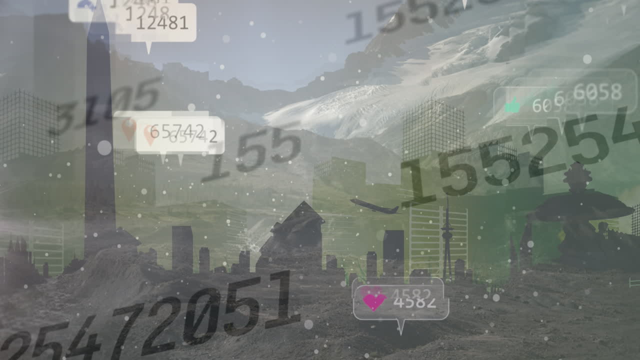 미디어 아이콘과 도시 풍경 위의 풍경의 애니메이션