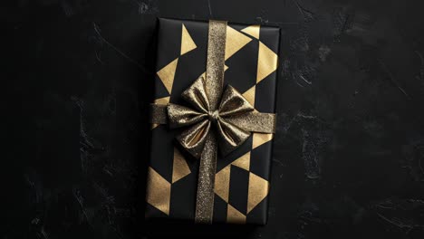 black and gold gift box with bow