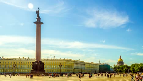 st. petersburg, the palace square ,. alexander column, summer sunny day, time-lapse