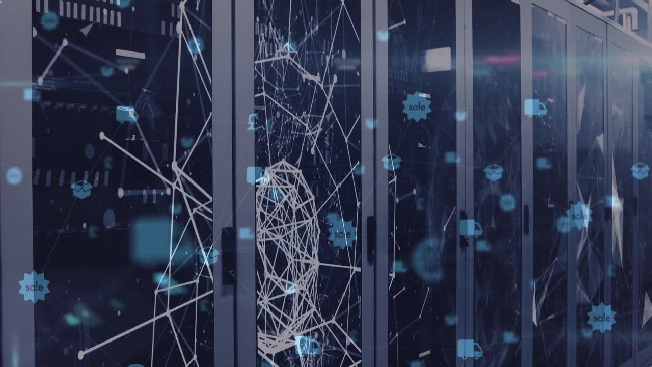 Animation of data processing over server room