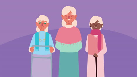 cute grandmothers group characters animation