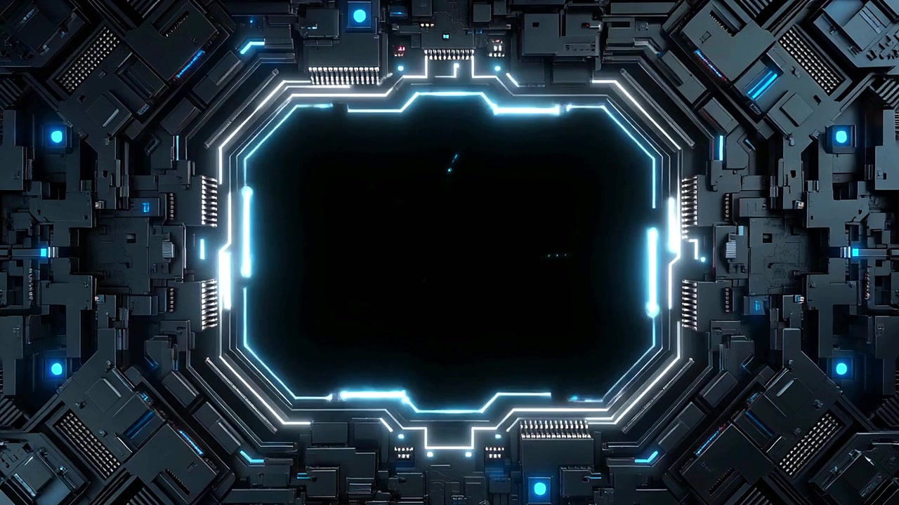 Futuristic Digital Portal with Glowing Blue and White Neon Lights