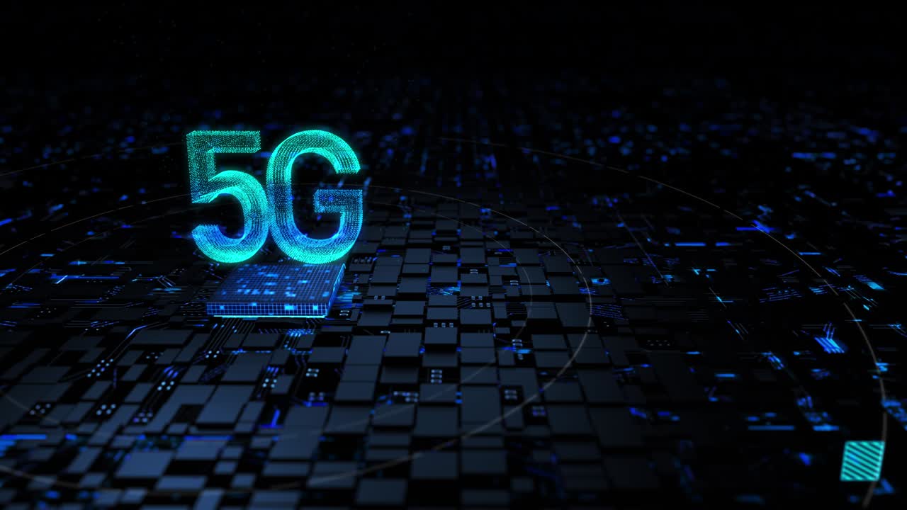 rendering 3d 5g con effetti di illuminazione e luminosità e circuito elettronico di chipset per il concetto digitale e tecnologico, generazione di dati creativi futuristici, elaborato in scuro e grano