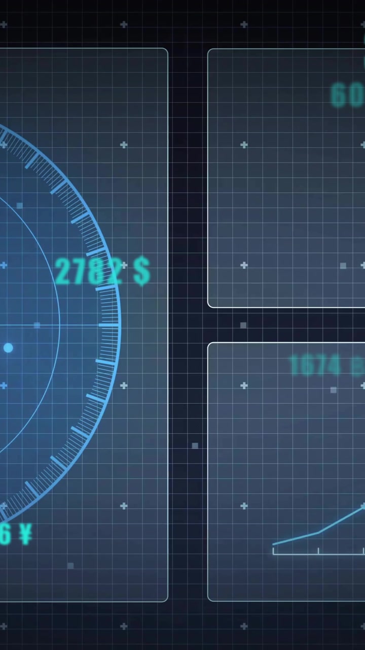 Animation of data processing and scope scanning with currency symbols over globe