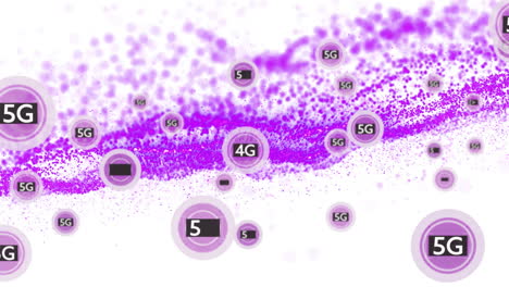 Animación-De-Texto-5g-En-Círculos-Y-Patrón-De-Onda-Dinámico-Sobre-Fondo-Blanco