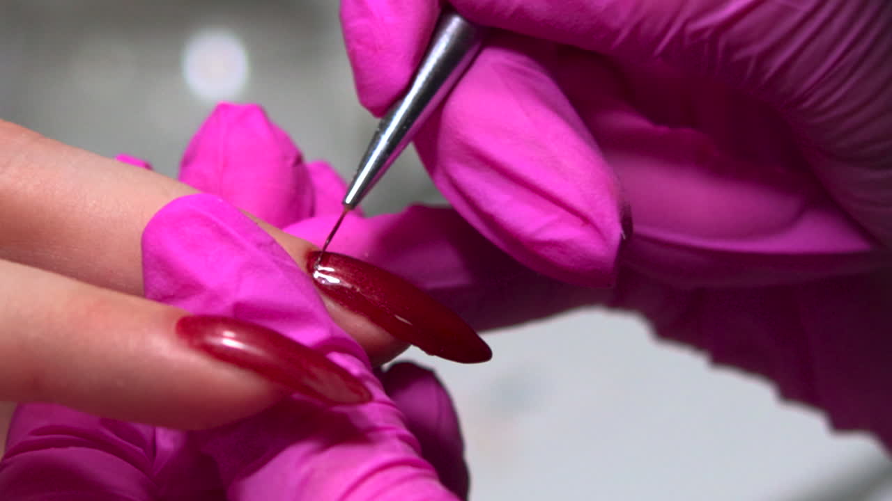 Close-up of Manicure Process with Nail Art