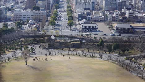 Calles-De-La-Ciudad-De-Himeji-Y-Vista-Desde-El-Parque-Del-Castillo,-Hyogo-Japón