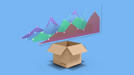 colourful graph and opening box on blue background