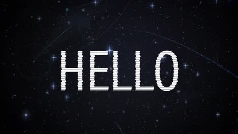 Animation-of-hello-over-stars-and-black-background