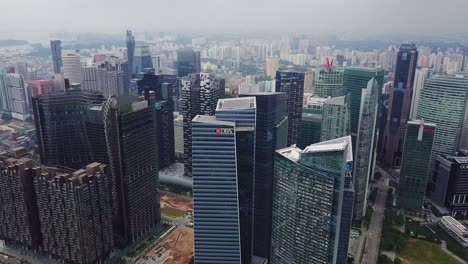 drone footage aerial view of the singapore landmark financial business district  with skyscraper. panorama of singapore downtown.