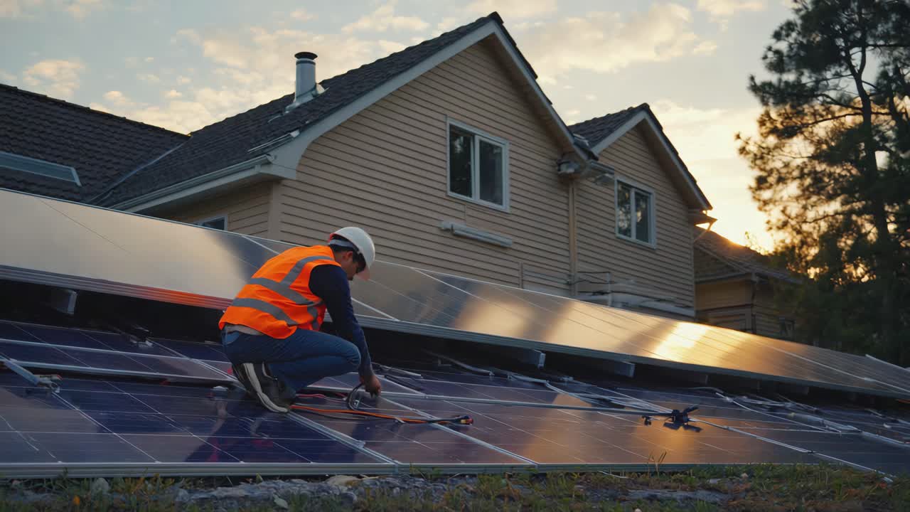 instalación de paneles solares en el techo de la casa