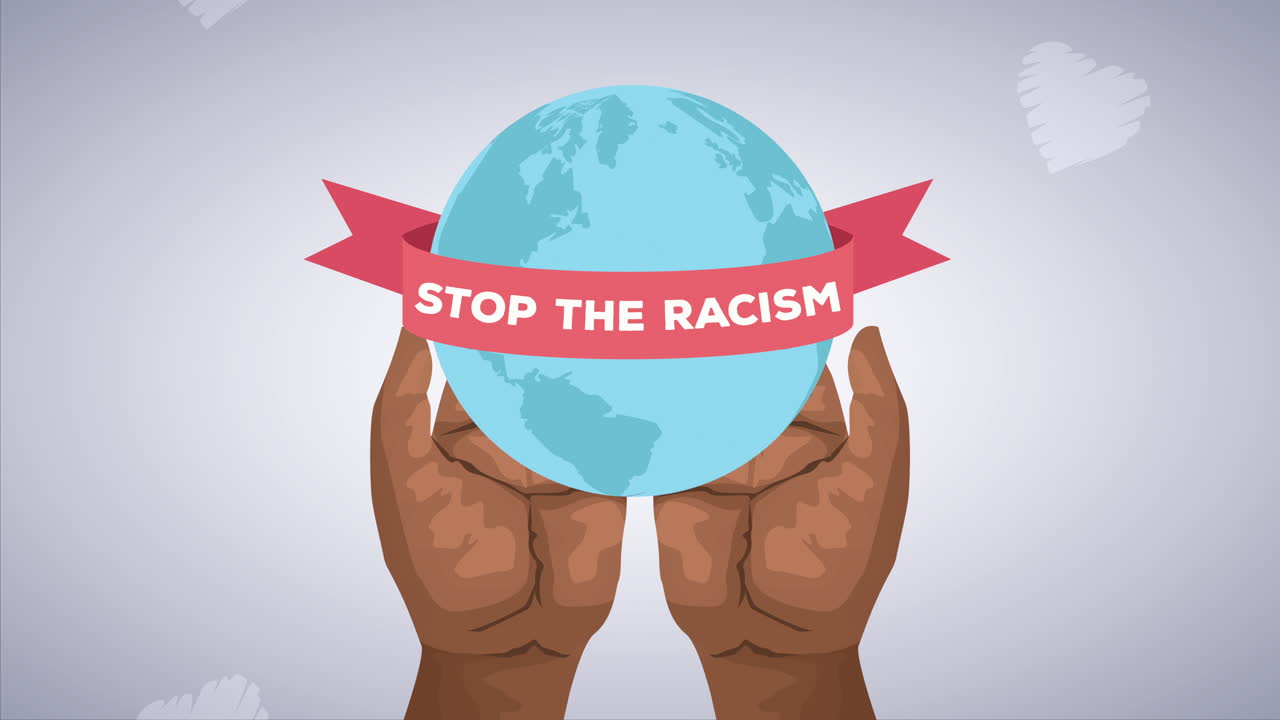 stop the racism campaign with african hands lifting earth planet