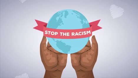 detener la campaña de racismo con las manos africanas levantando el planeta tierra